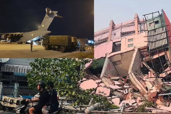 மியான்மார் நிலநடுக்கம்; நிவாரண பொருட்களுடன் மியன்மாருக்கு பறந்த இந்திய விமானம்